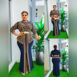 Elegant Navy and Gold Women's Dress